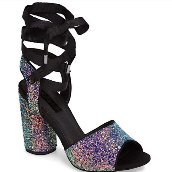 Topshop Royal Iridescent Glitter Lace up Shoes with Round Heels Size 6.5 US - Picture 1 of 16